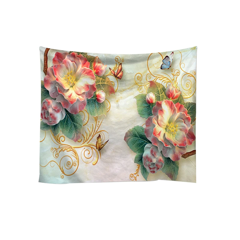 

Wall Tapestry Fashionable Colorful and Delicate Nordic Modern Style Single-Sided Floral-Print with White