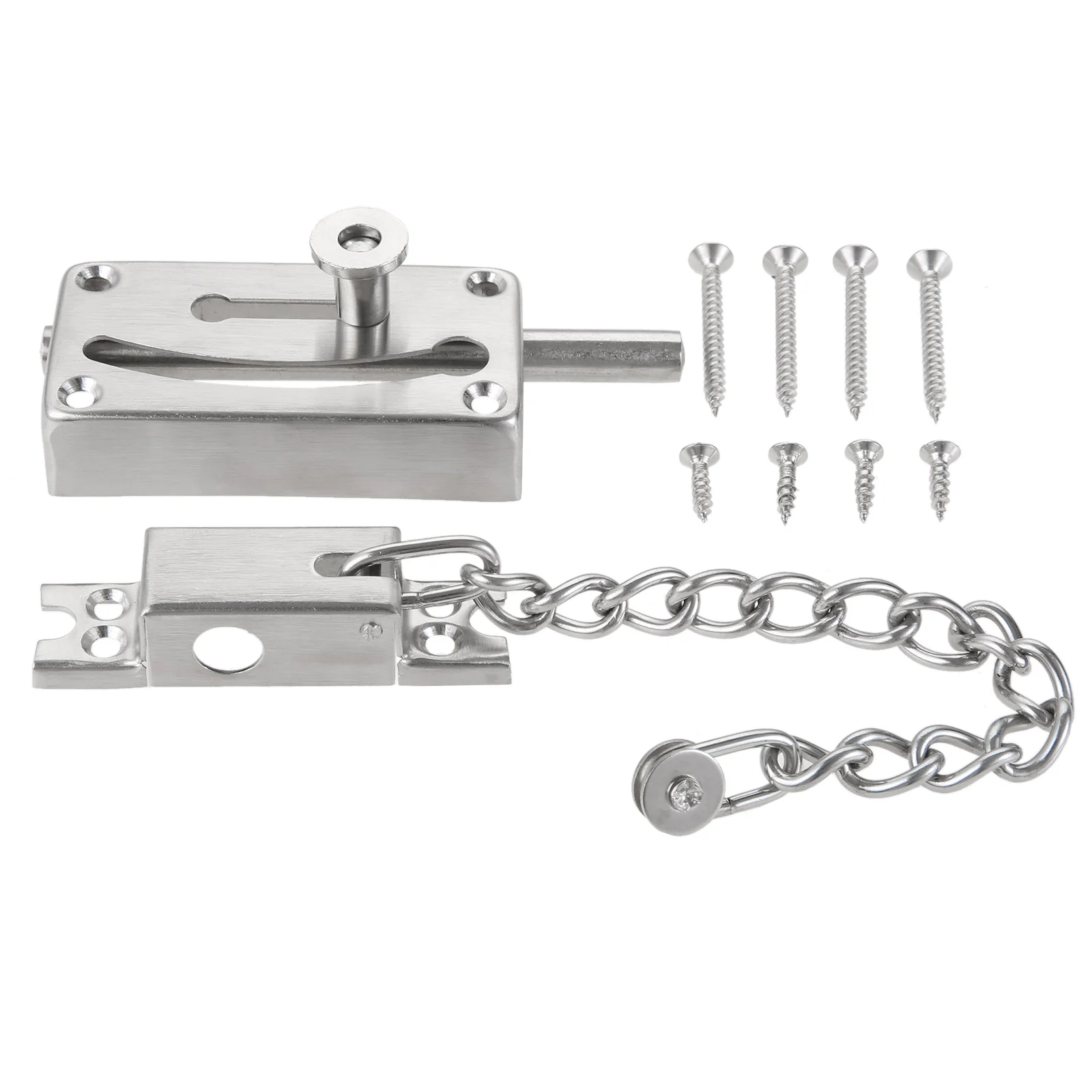 

1Pc Silver Door Bolt Stainless Steel Door Chain Lock Security Chain Guard With Spring Anti Theft Press Lock Polished Door Latch