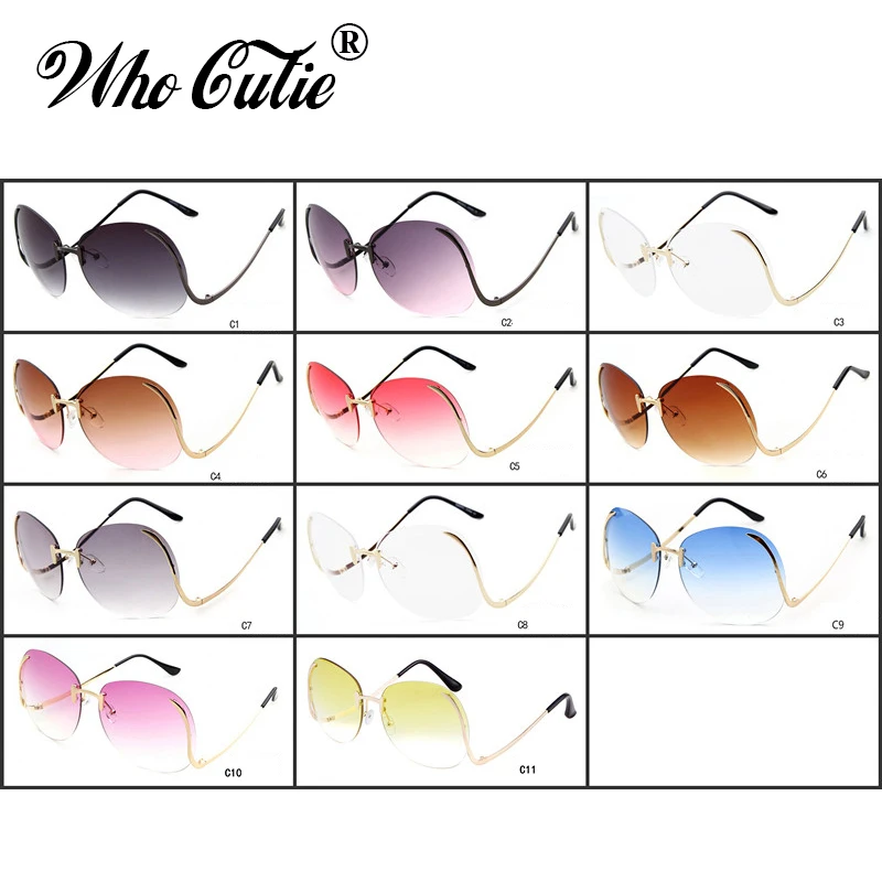 Модные уникальные солнцезащитные очки без оправы большие женские брендовые