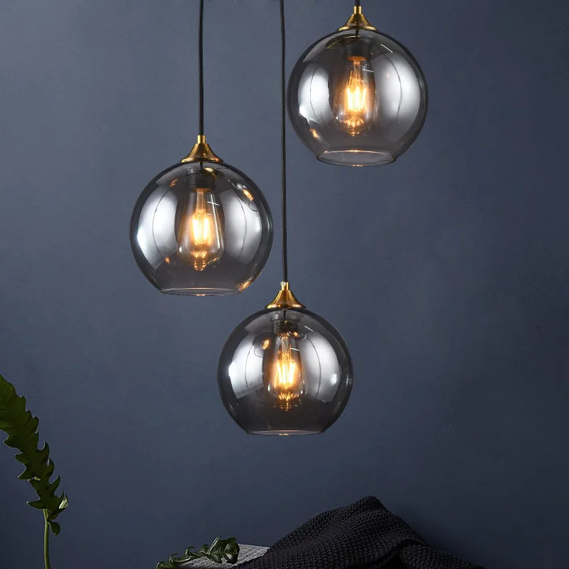 

Modern Minimalist Restaurant Glass Chandelier Nordic Dining Room Bedroom Bedside Lamp Magic Bean Gray Glass Bar Chandelier