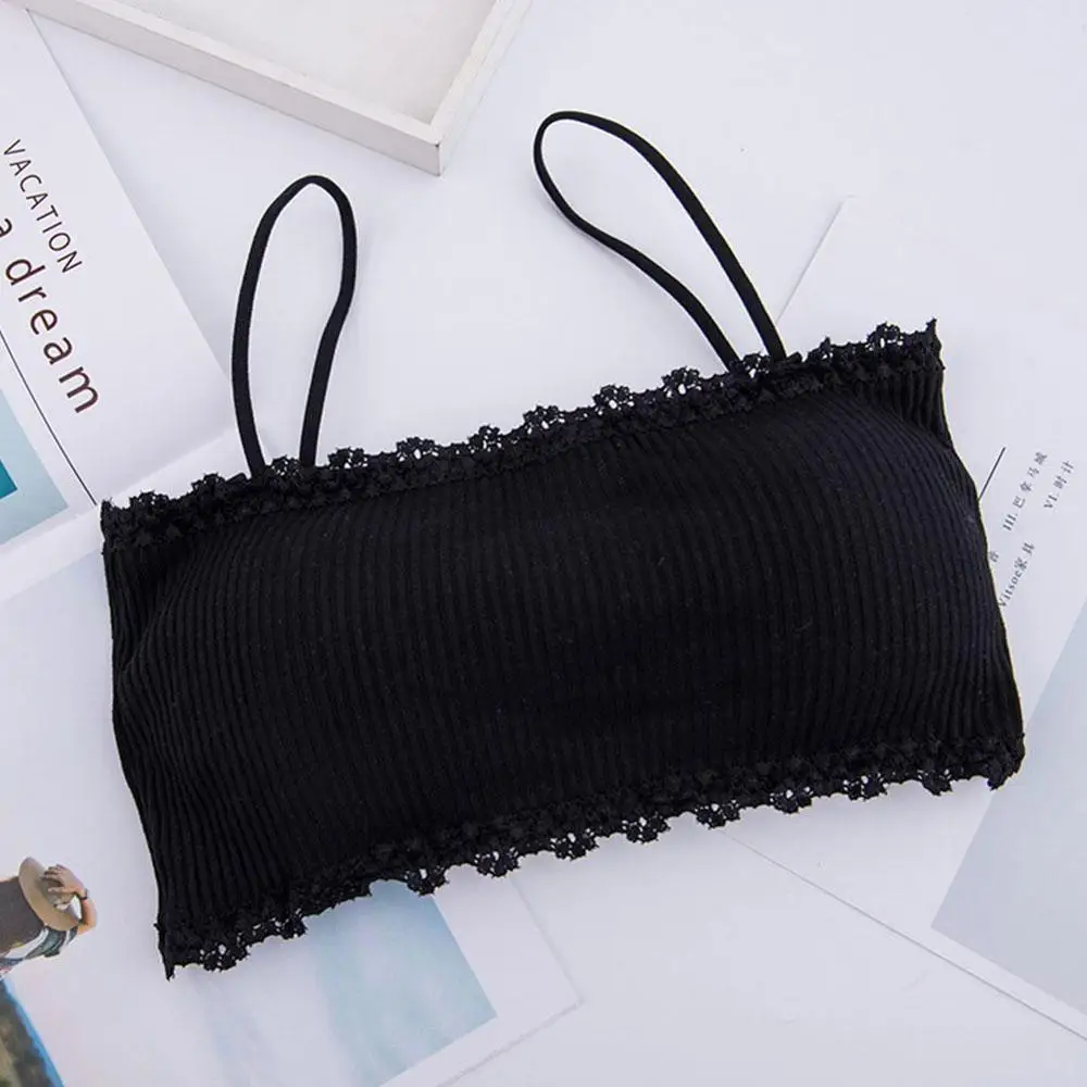 Women Bralette Crop Top Back Closure Bra Chest Pad Underwear Girls Strapless Tube Top - Color: Black