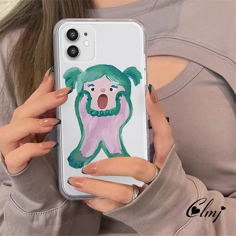 

Clmj iPhone 11 Case Cartoon Pattern Phone Case For iPhone 12 Pro Max X 7 8 Transparent Protective Case Silicone Shell INS Gifts