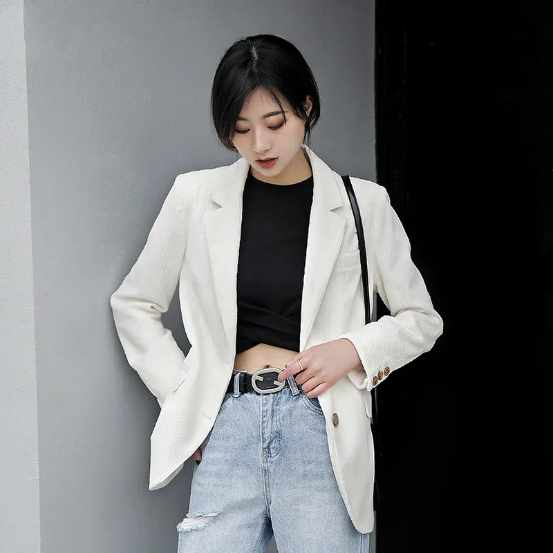 women work blazers and jackets Vintage women's Slim blazer autumn long-sleeved Suit OL corduroy suit jacket coa blazer feminino