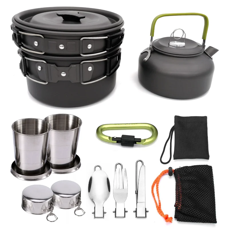 Outdoor Camping Teapot Set Pot Set High-grade Hard Alumina Portable Cookware Combination Heat Gathering Split Type