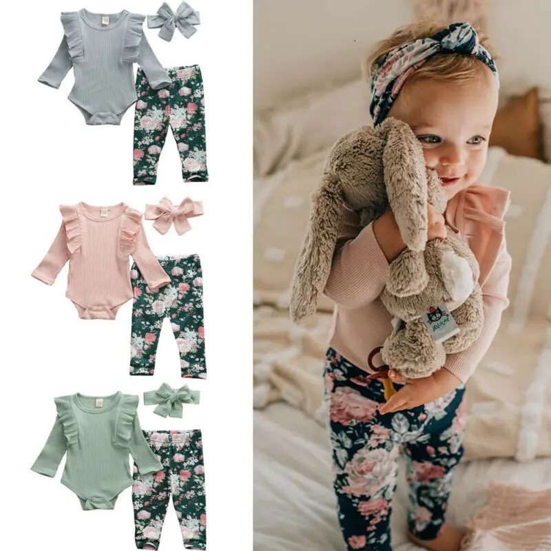 

2020 New Fashion Infant Baby Girls Christmas Clothes Long Sleeve Romper Playsuit Leggings Outfit Baby Clothing