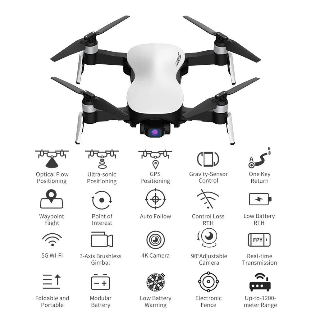 jjrc x12 3 осевой gimble gps дрон с wifi fpv 1080p 4k hd камера