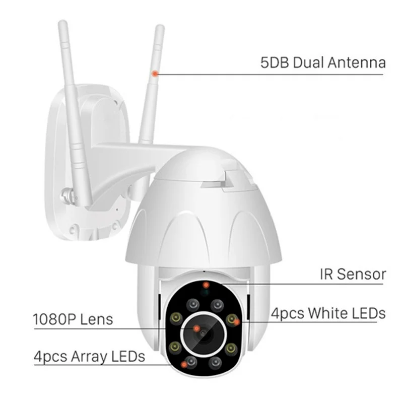 Беспроводная камера 360 с сетевым видением 1080P Wi-Fi IP66 Водонепроницаемая наружная