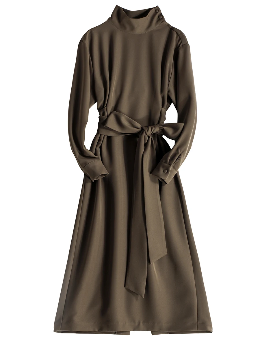 Платье-Карандаш женское с завышенной талией длинным рукавом и поясом на молнии |