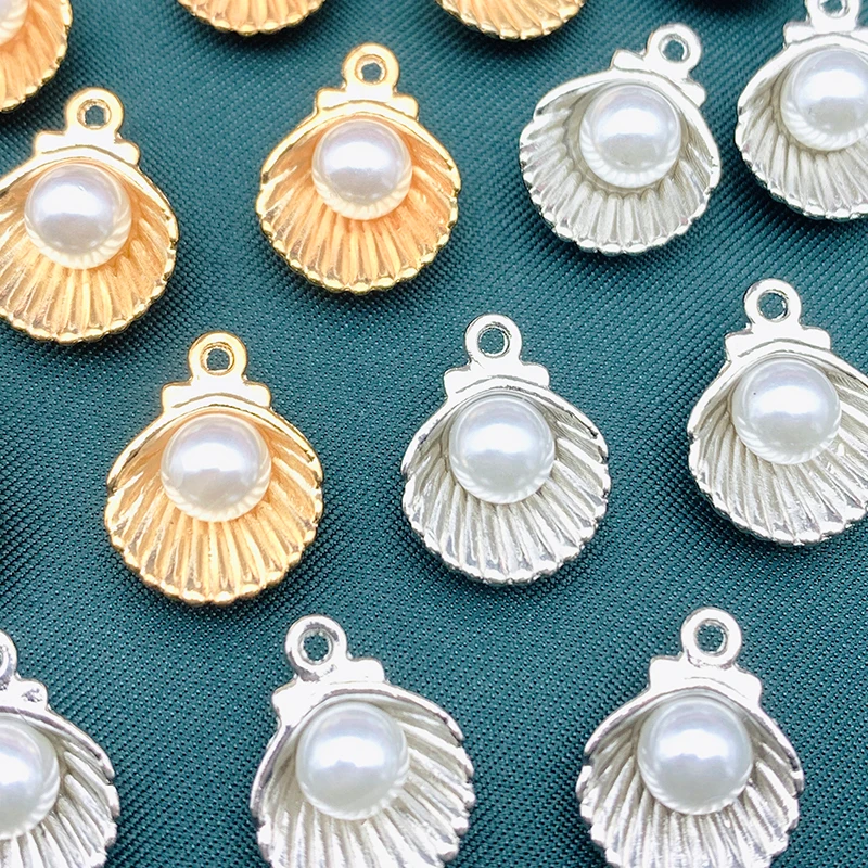 

10Pcs 15*12mm Zinc Alloy Cowrie Shell Pearl Charms Gold Silver Color Metal Conch Pendant For DIY Earring Accessories Wholesale