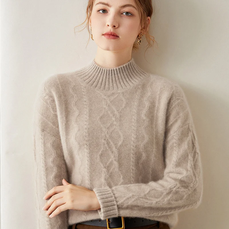 

Новинка Осень-зима высококлассный свитер из чистого кашемира утепленный женский облегающий Однотонный свитер с длинным рукавом и высоким ...