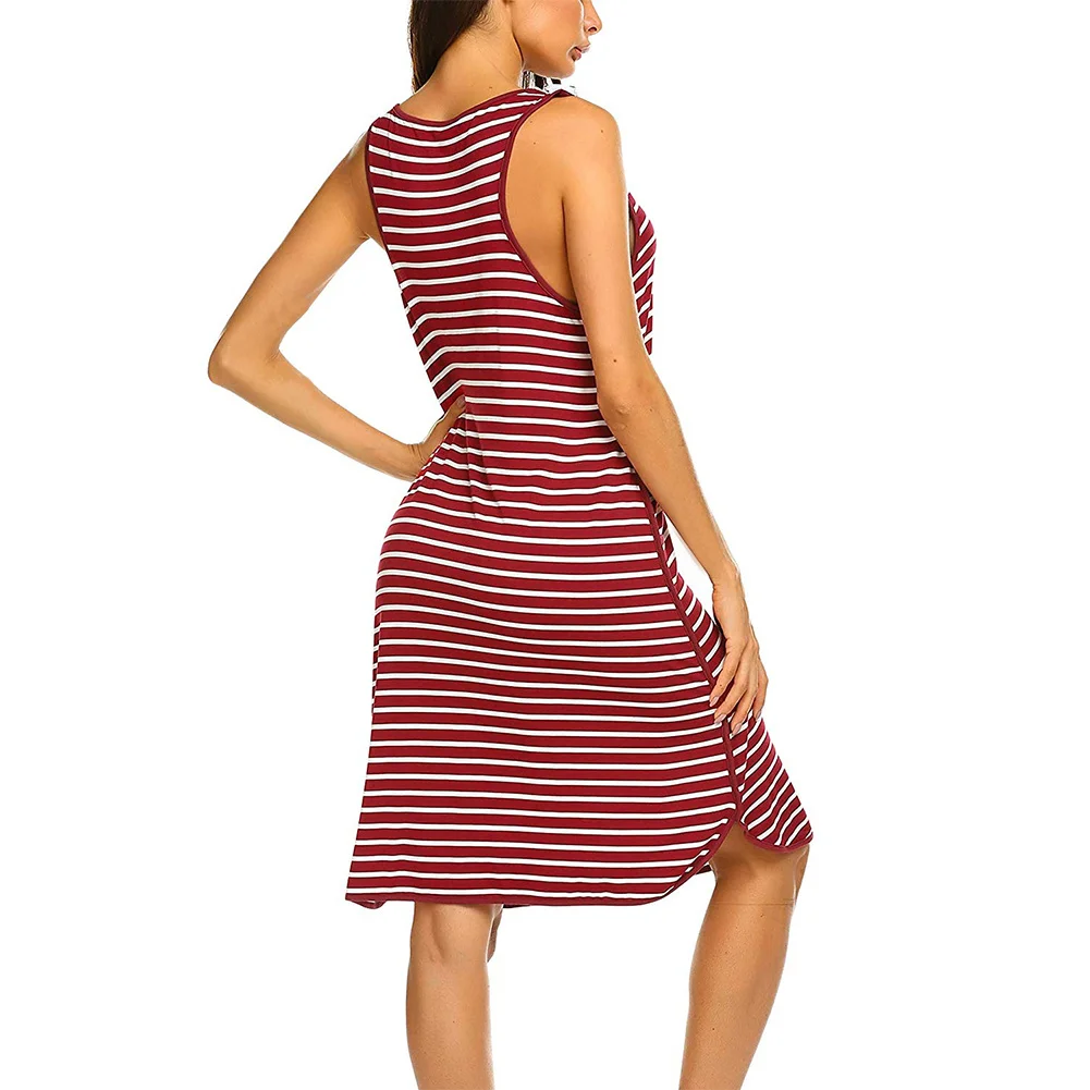 

Summer Nursing Dress For Pregnant Women Adjustable Striped Vest Dress Comfortable Cotton Postpartum Clothes For Pregnant Women