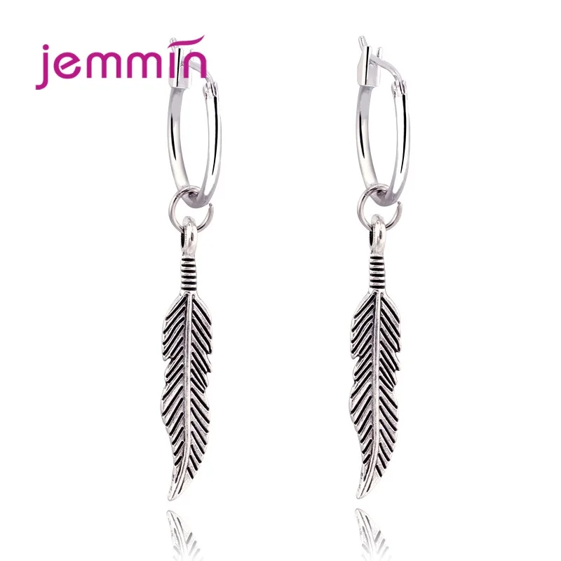 Новинка винтажная подвеска в виде листьев из перьев 925 Висячие серьги серебра