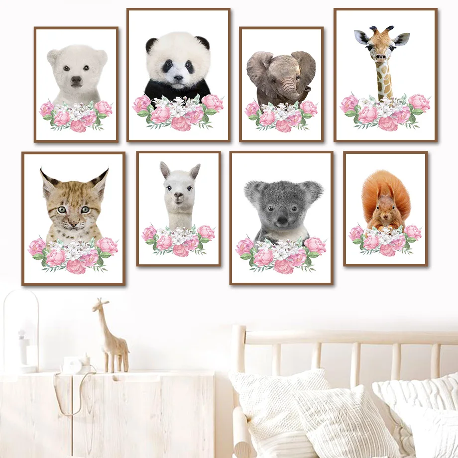 

Panda Elephant Giraffe Koala Alpaca Cat Animal Wall Art Canvas Painting Nordic Posters And Prints Wall Pictures Kids Room Decor