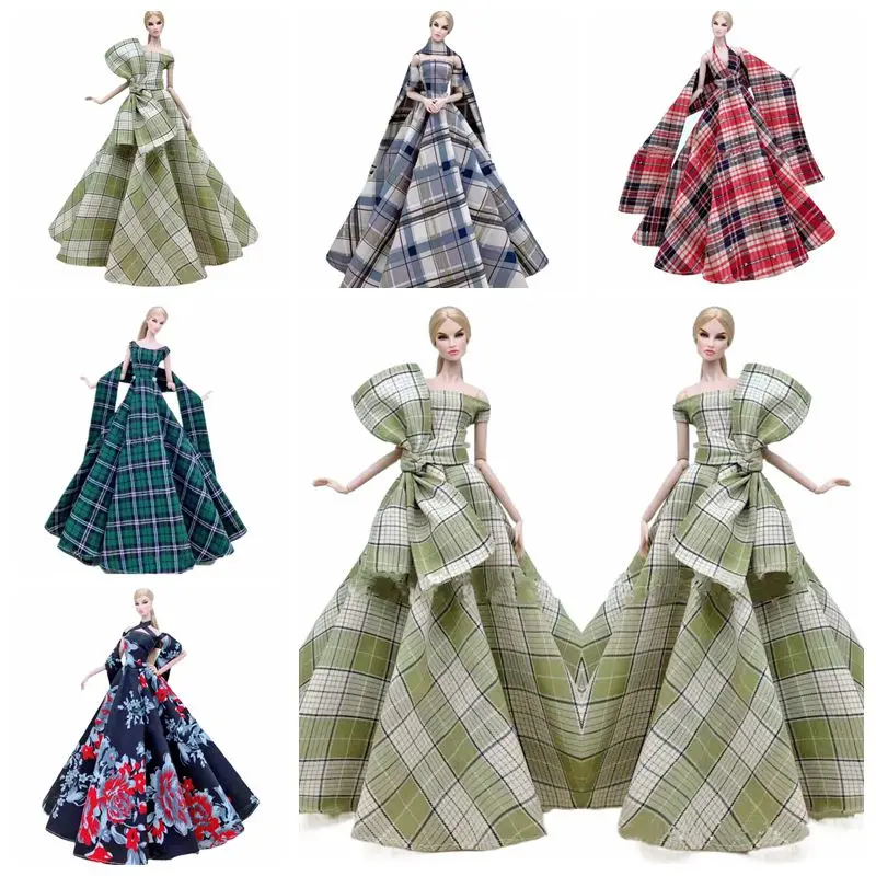 

Шарнирная одежда 1/6 года, классическое свадебное платье в клетку с цветочным рисунком, платье принцессы для куклы Барби, Одежда для кукол 11,5 ...