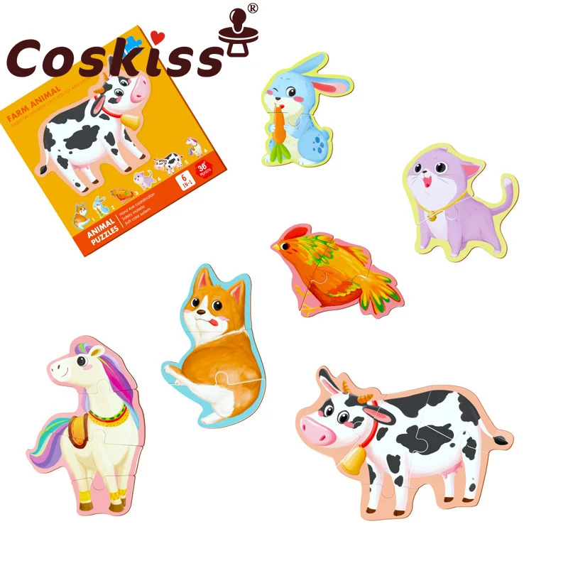 

Новые детские игрушки Coskiss, деревянный материал Монтессори, детские развивающие игрушки, Большая головоломка с животными, Детские обучающи...
