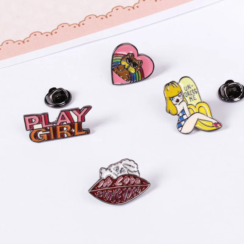 Банан девушка губы Сердце Медведь эмалированные Броши для женщин личности