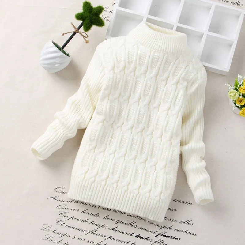 Свитер для мальчиков и девочек с высоким воротником однотонный мягкий теплый