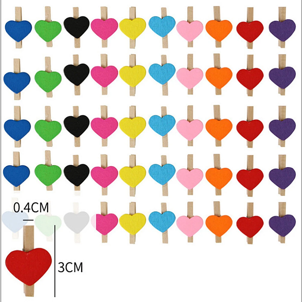 

50PCS/Lot Mini Wood Clips Romantic Loving Heart Shape Handicrafts Photos Papers Clothes Pegs Home Party Decorations