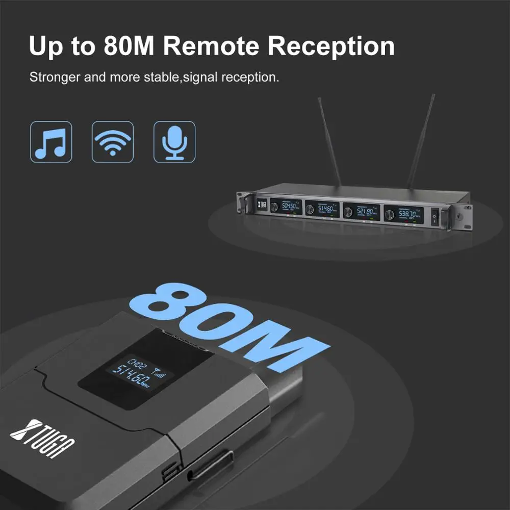 XTUGA 4 канальная UHF Беспроводная микрофонная система с комплектами гарнитуры и