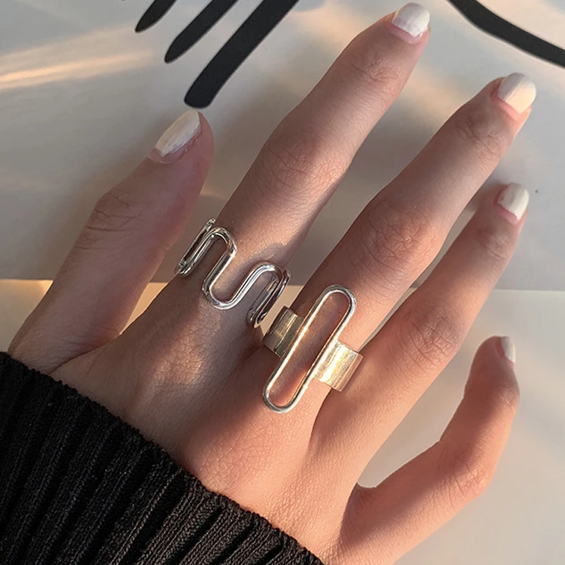 

Minimalist 925 Sterling Silver Engagement Rings for Women New Fashion Hollow Irregular Geometric Adjustable Party Jewelry Gifts