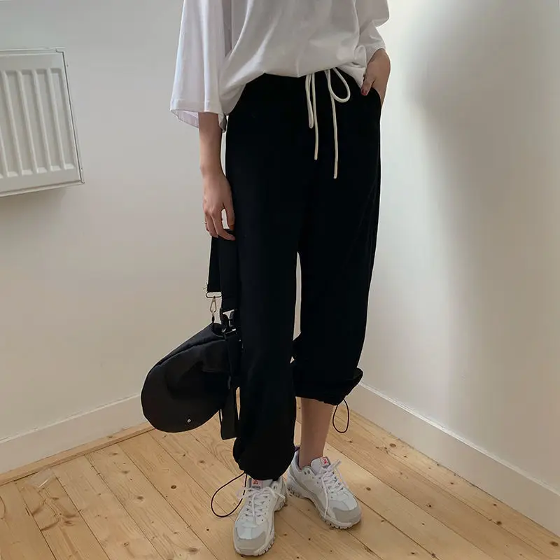 

High waist grey casual Leggings women's summer thin pants 2021 new wide leg quarter loose pants