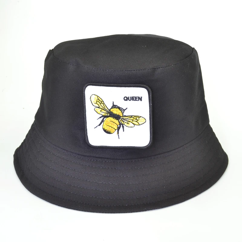 

harajuku pop Casual men fishing cap 100% cotton bucket hat fashion QUEEN fisherman hats embroidery bee outdoor panama caps