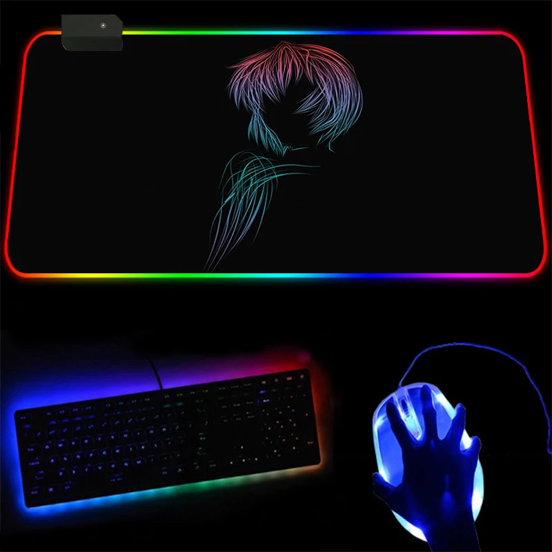 

Mouse pad Evangelion RGB LED Mause Pad Laptop Anime Keyboard Mouse Mat Large Mousepad Keyboards Lighting Gaming Mousepad
