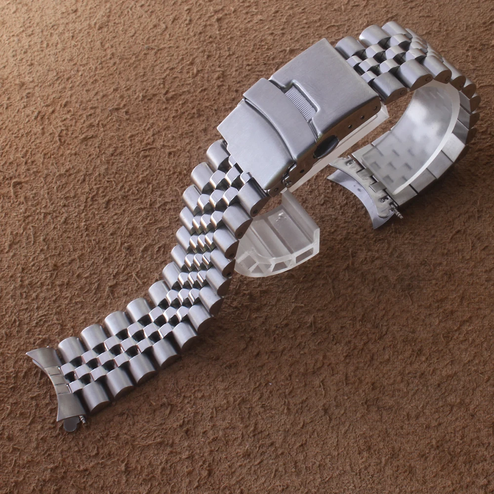 Stainless Steel Watchbands Watches Accessories Curved End Wristwatch Straps 20mm 22mm 24mm Steel Buckle Safety Clasp Fit Seiko