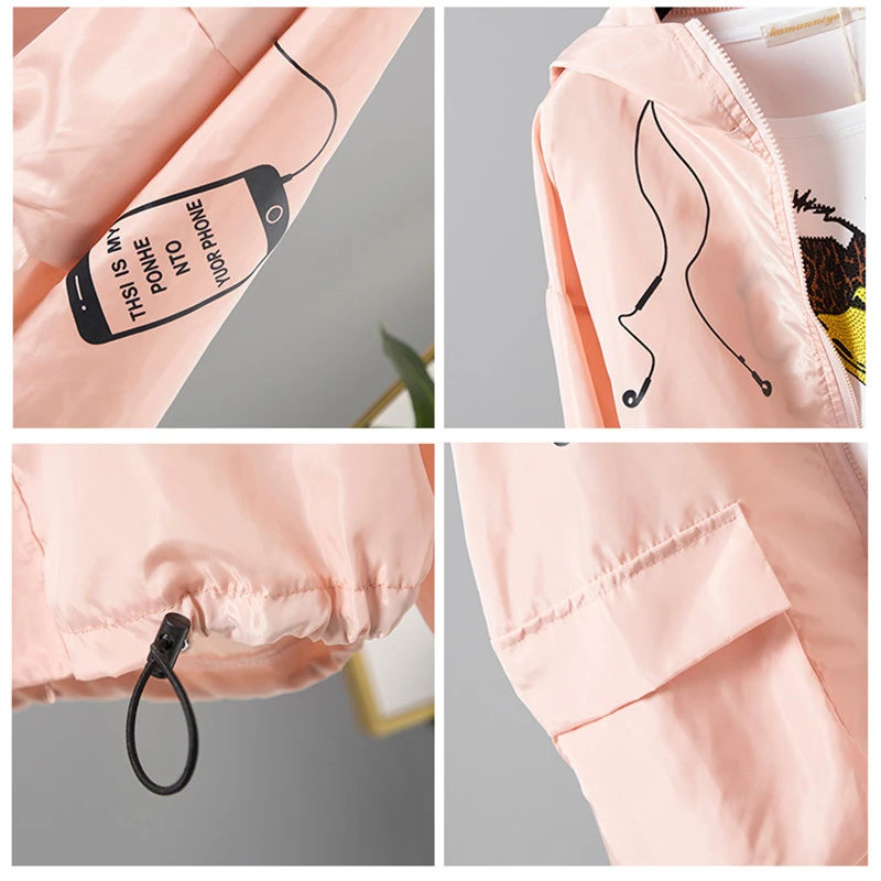 

Women Basic Jackets Zipper Pockets Casual Long Sleeves Coats 2020 Autumn Hooded Female Windbreaker Thin Sunscreen Outerwear R789