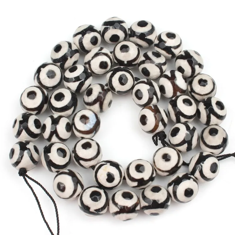 Faceted Black eye Agate Tibetan Mystical Old Onyx Natural Stone Beads For Jewelry Making DIY Charm Bracelet 6 8 10 12mm 15 inch | Украшения