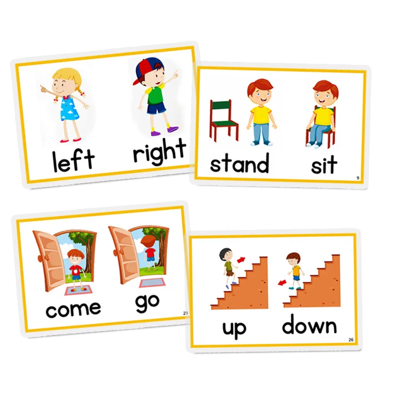 

50pcs English Antonym Flash Cards For Toddlers Kids Flashcards Teacher Teaching Aid Montessori Early Educational Learning Toys