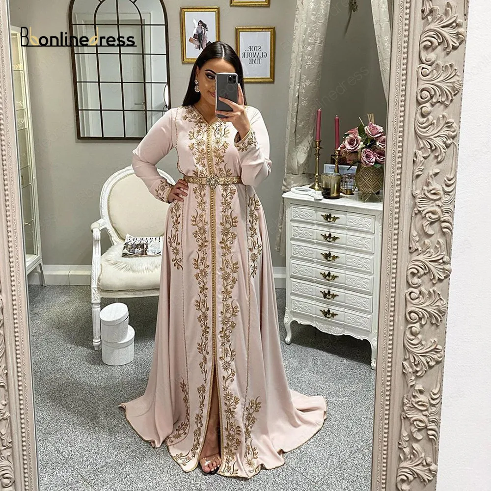 Bbonlinedress Moroccan Kaftan Evening Dresses Embroidery Crystal 2020 Muslim Dubai Arabic Caftan Dress robe marocaine mariage | Свадьбы и