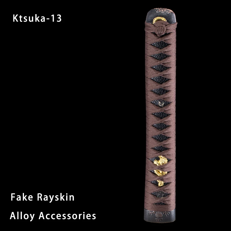 Handmade Tsuka For Katana Japanese 26cm Fake Rayskin With Kashira Fuchi Good Quality Wrapping Alloy Accessories images - 6