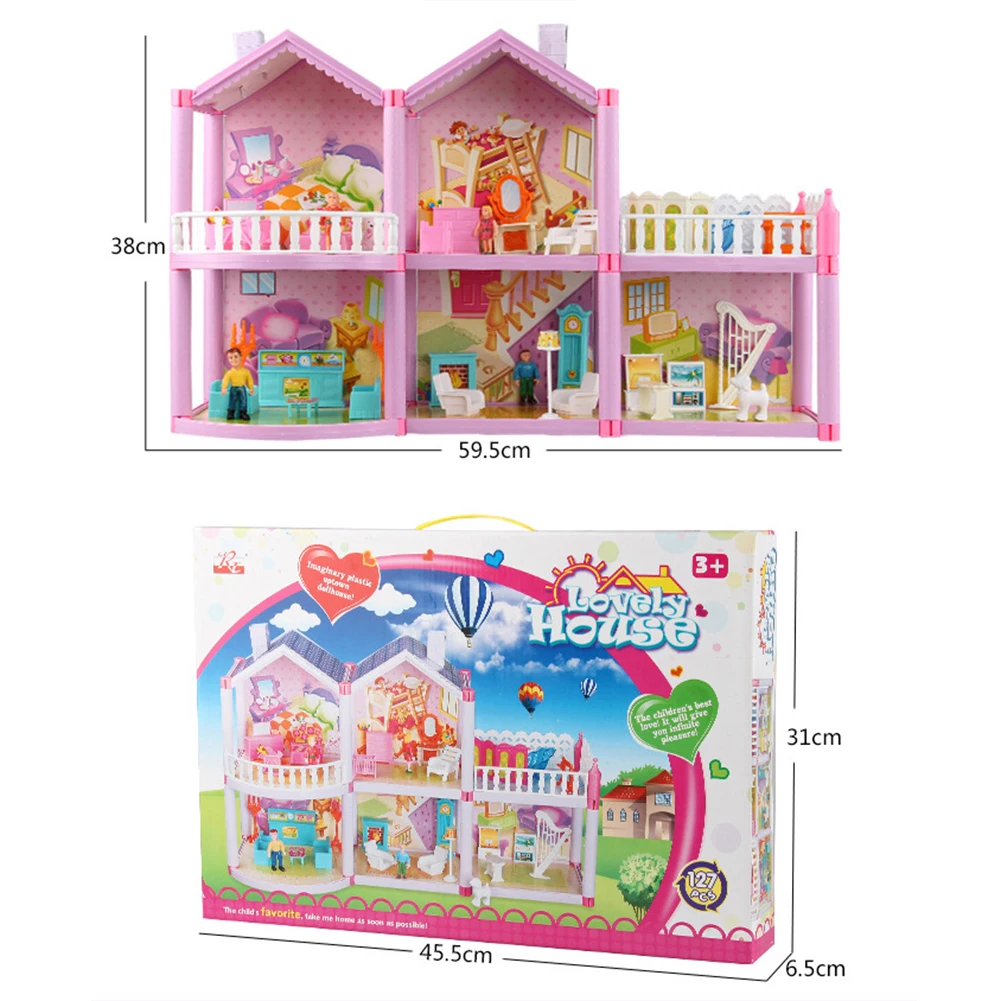 

Dollhouse Villa DIY Princess Assembly House Assembled Sweet Castle Model Simulation Playset Toys Gift For Children Girls Kids