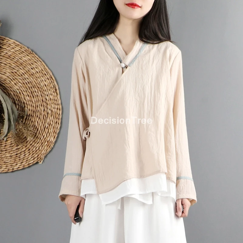 

2021 традиционная китайская женская винтажная блузка с цветочным принтом, топы Ципао, Восточная одежда, Ципао, блузка hanfu