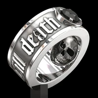 till death do us part mens stainless steel black crystal skull rings motorcycle party gothic punk rings engagement jewelry