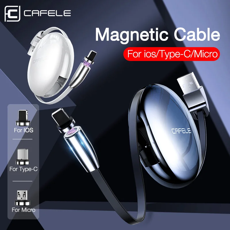 Магнитный выдвижной кабель Micro USB cafele для iPhone Type C Android зарядный 120 см 3 А быстрой