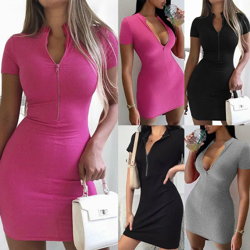 UK New Womens Zip Cocktail Bodycon Ladies Party Pencil Short Dress | Женская одежда