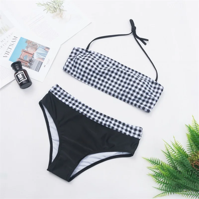 WTCandy новинка 2020 с принтом белый черный в клетку бандо бикини сексуальный микро