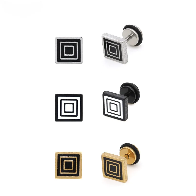 Круглые циркониевые серьги унисекс черного цвета из нержавеющей стали