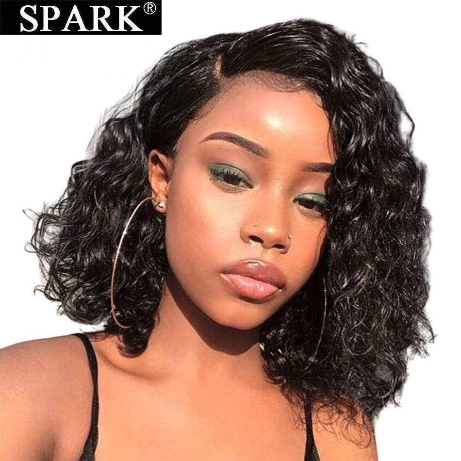 

Малазийские кружевные человеческие волосы парик короткий Боб кудрявые человеческие волосы парик 4x4 13x4Lace закрытие парик для черных женщин п...