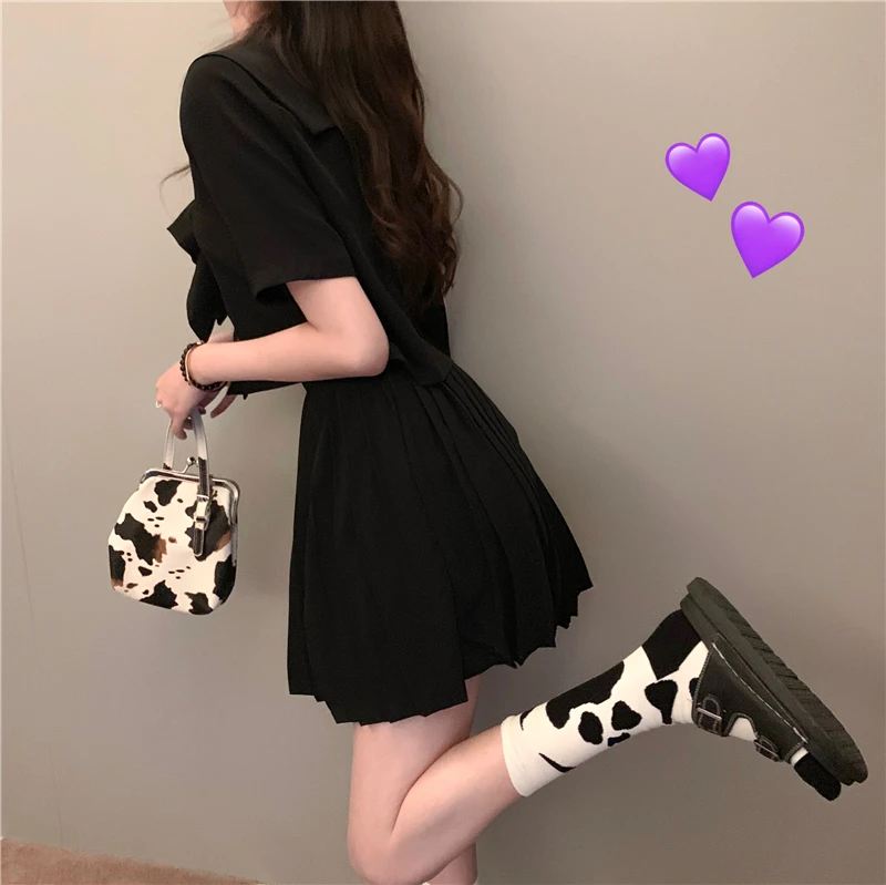 Студенческая девочка 2020 Летний новый японский топ с бантом + плиссированная юбка