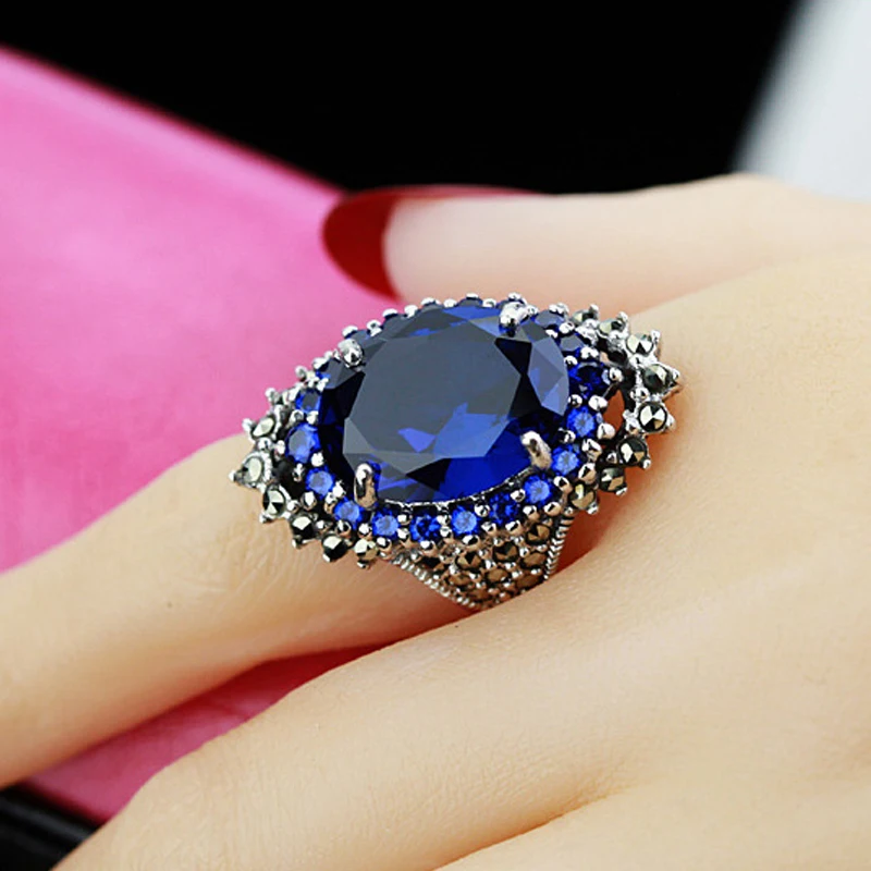 Винтажные Красные Синие Большие циркониевые кольца для вечерние женское кольцо