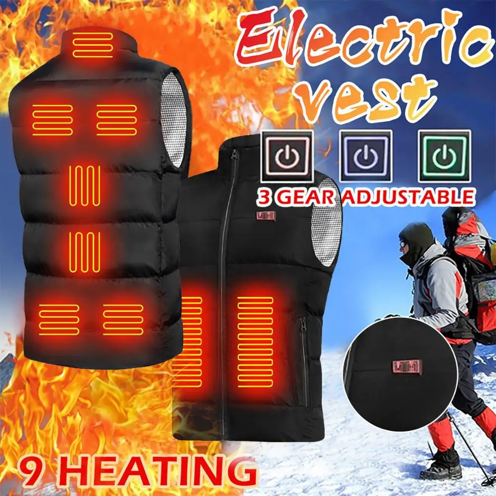 

9 Areas USB Charging Heating Vest Jacket Men Women Winter Dual Control Heating Coat Sleevless Jacket Outdoor Skiing Hunting Vest