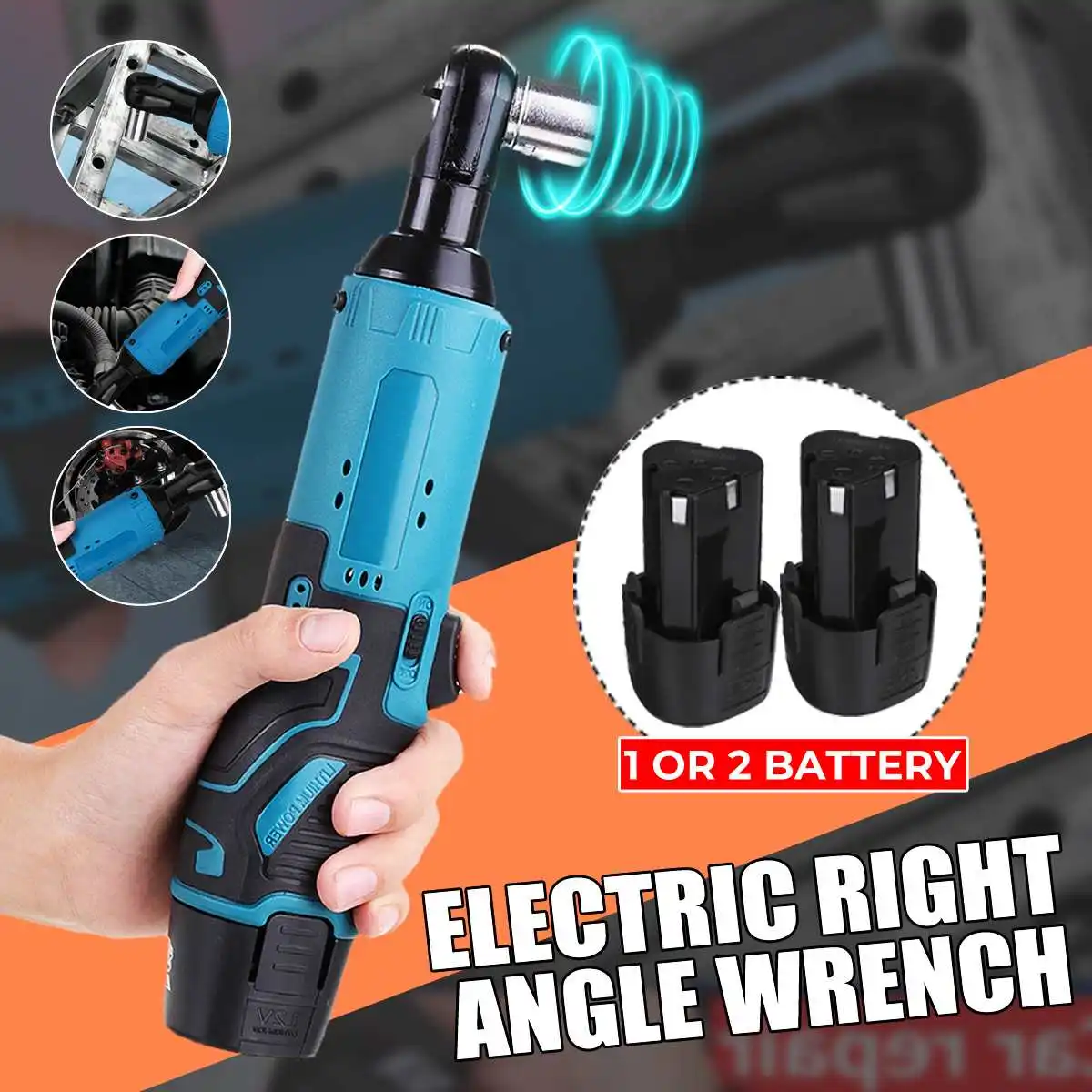 

12V Electric Wrench 3/8" Cordless Ratchet Rechargeable Scaffolding 57N.m Right Angle Wrench Tools with 2Pcs Battery Charger Kit