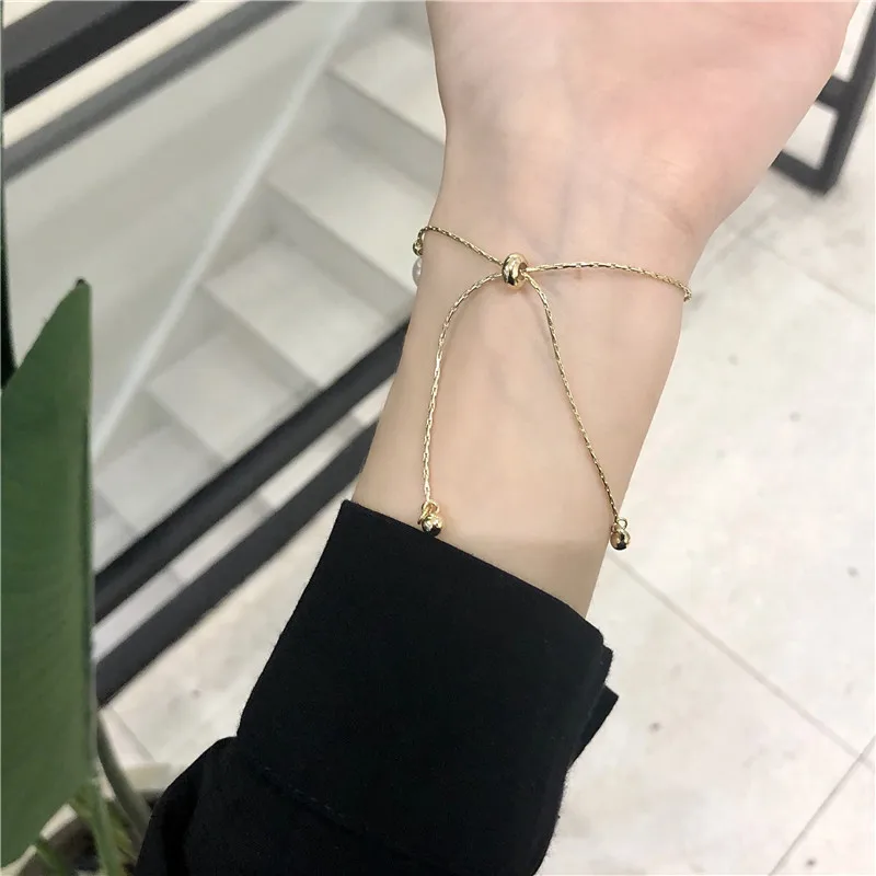 Готическая золотая цепочка регулируемый размер жемчужный браслет для женщин