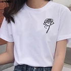 Летняя простая футболка с цветочным принтом для женщин, повседневные белые топы, женская модная Повседневная Футболка Kpop, женская одежда, 2020