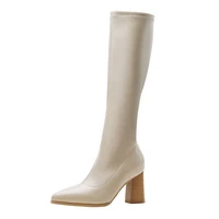 2021 new white high long boots dance korean version net red women side zipper soft leather autumn winter knight boots
