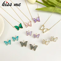 kissme exquisite multicolor glass butterfly fashion jewelry for women gold color brass insect stud earrings necklace rings