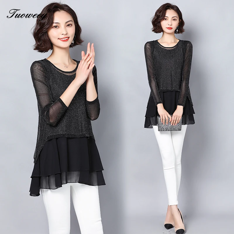 

Plus Size Long Sleeve Ruffle Chiffon Blouse Women Casual Polka Dot Shirt With Bow Fashion Womens Tops And Blouses Blusas Mujer